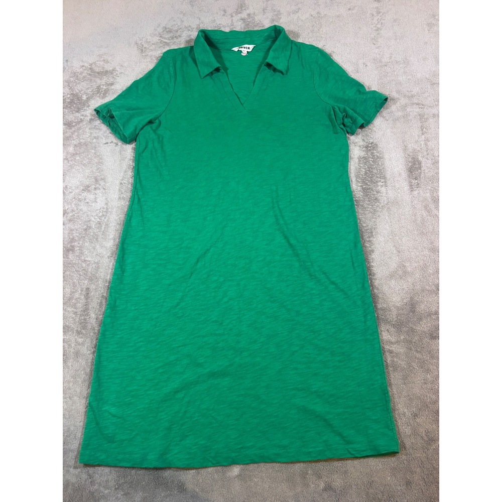 Boden Women Green Slub Jersey Polo V-Neck Short Sleeve A-Line Dress US 10R